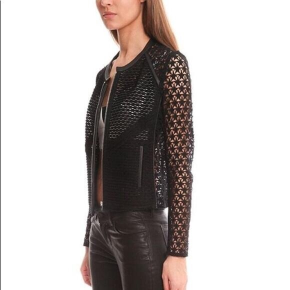 IRO Lewison Cutout Lamb Leather Trim Star Jacket Size 6 - Picture 3 of 9